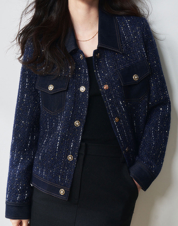 Midnight Navy Sequin-Embellished Short Jacket