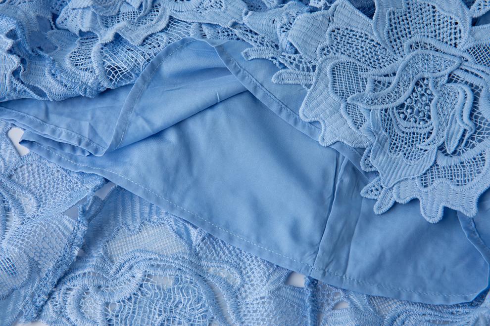 Blue Lace Mini Dress with Pearl Details