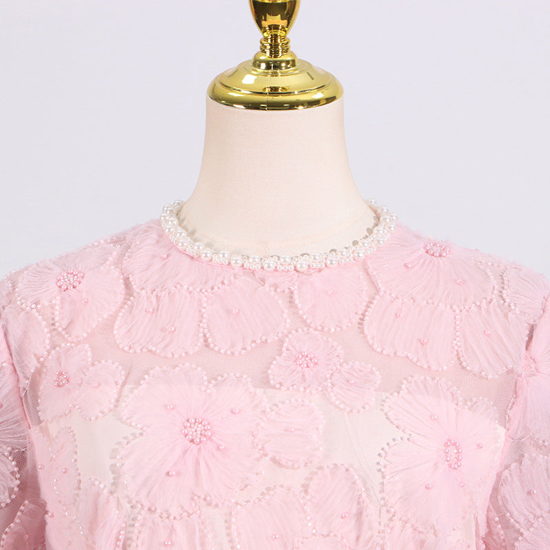French Elegance Tiered Tulle Embroidered Maxi Dress