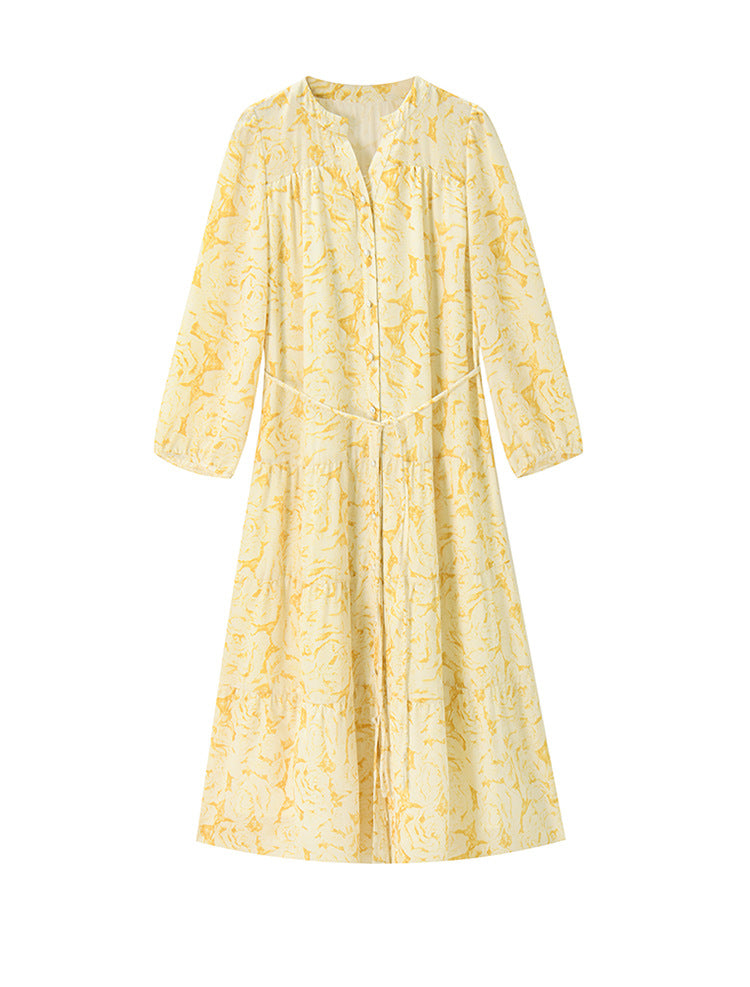 Yellow Floral Chiffon Long Dress