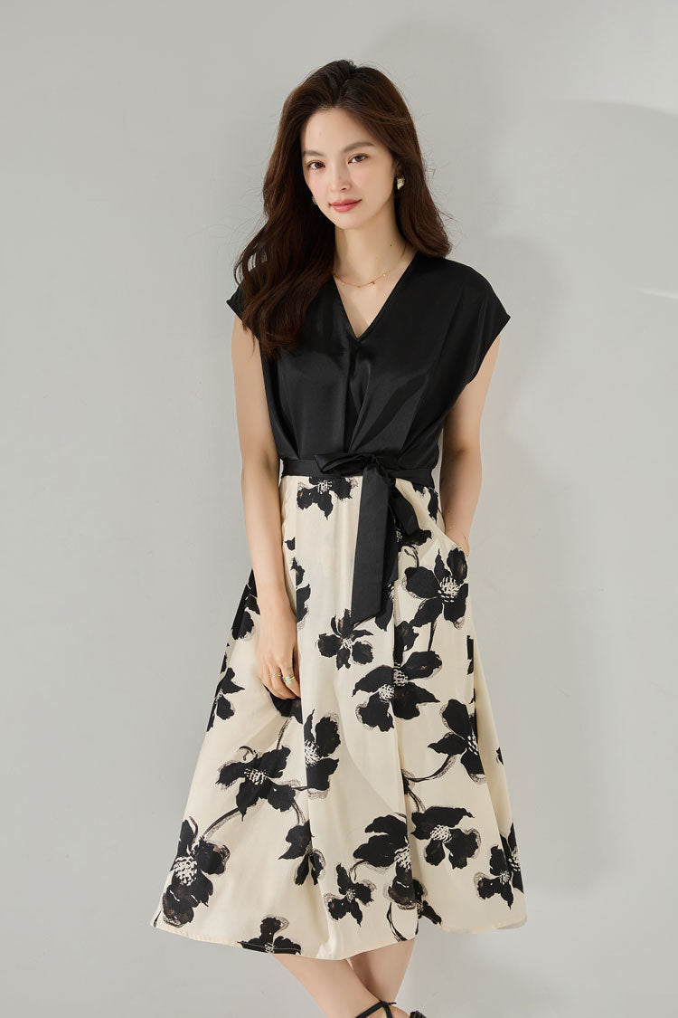 Layered Elegance Printed Midi Dress