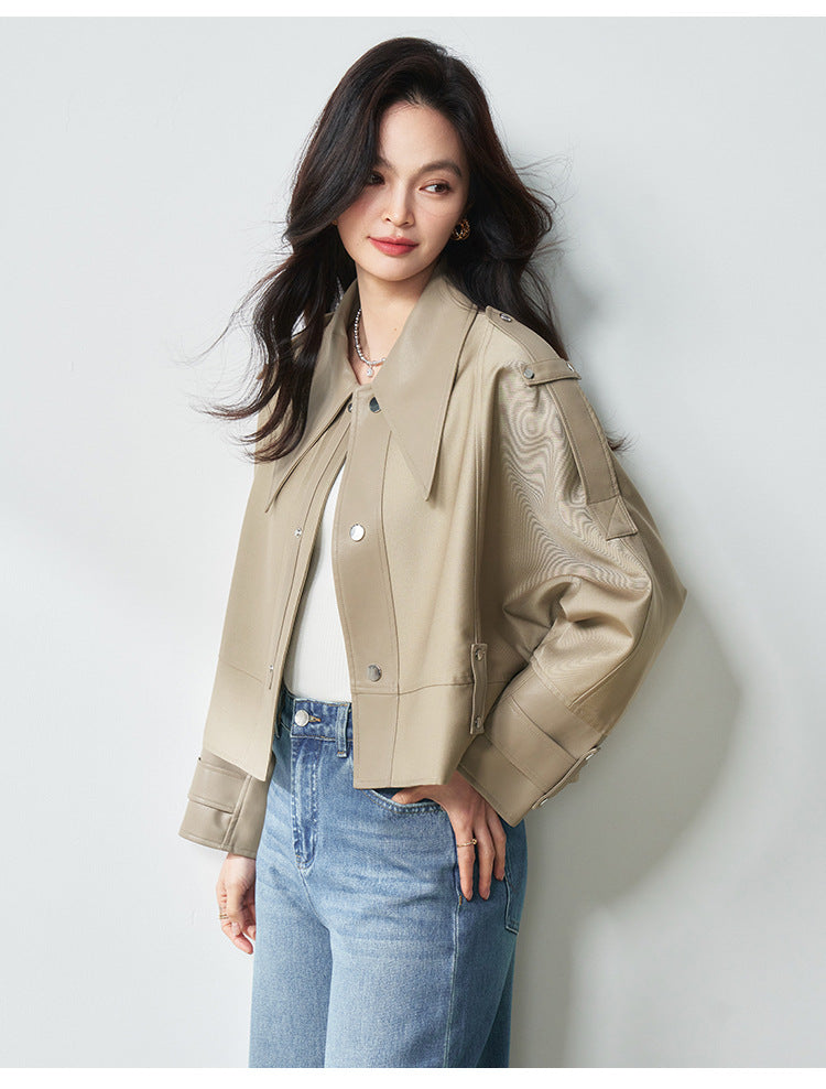 Western Style Oversized Cropped Faux Leather Jacket