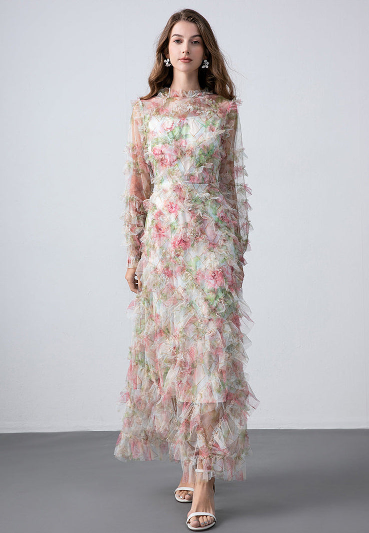 Elegant Floral Princess Maxi Dress