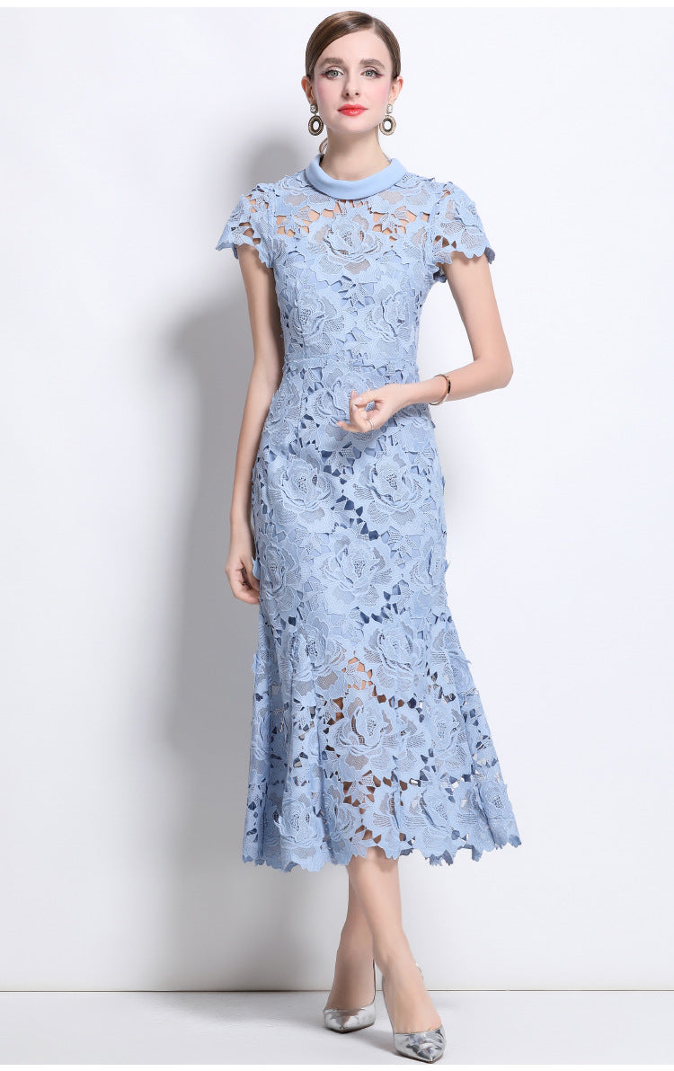 Lace High Neck Midi Dress