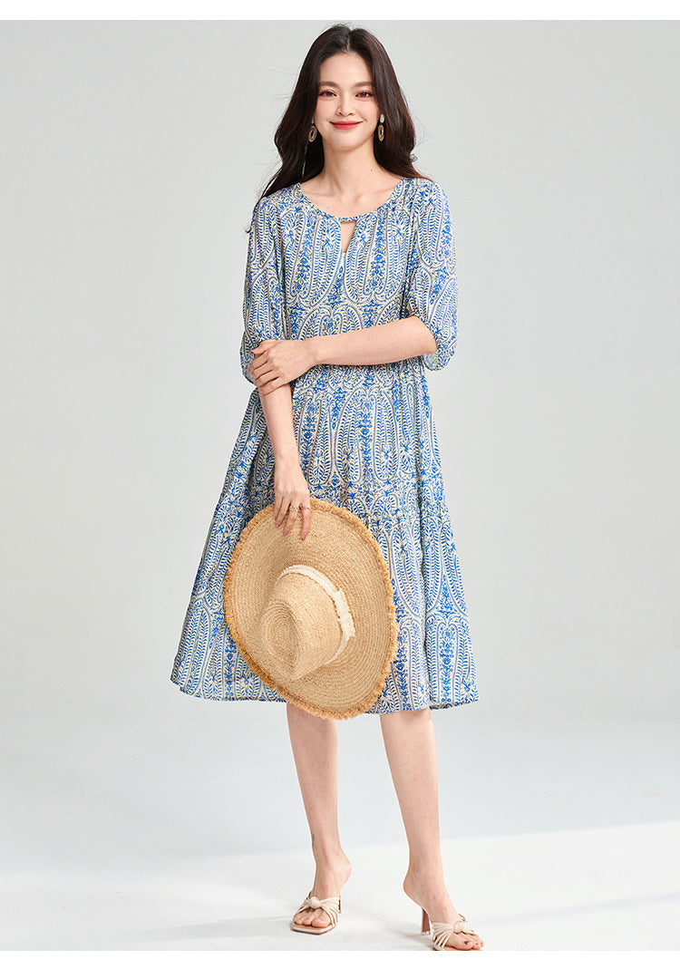 Blue Geometric Tencel Two-Piece Summer Set