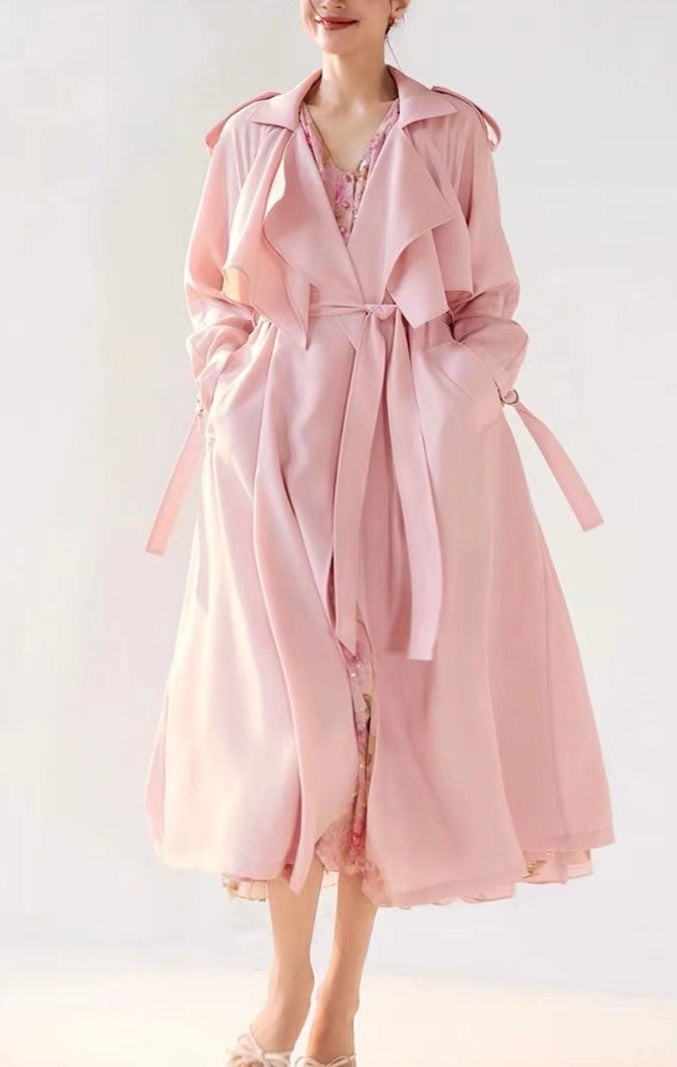 Pastel Blush Flowing Belted Trench Coat