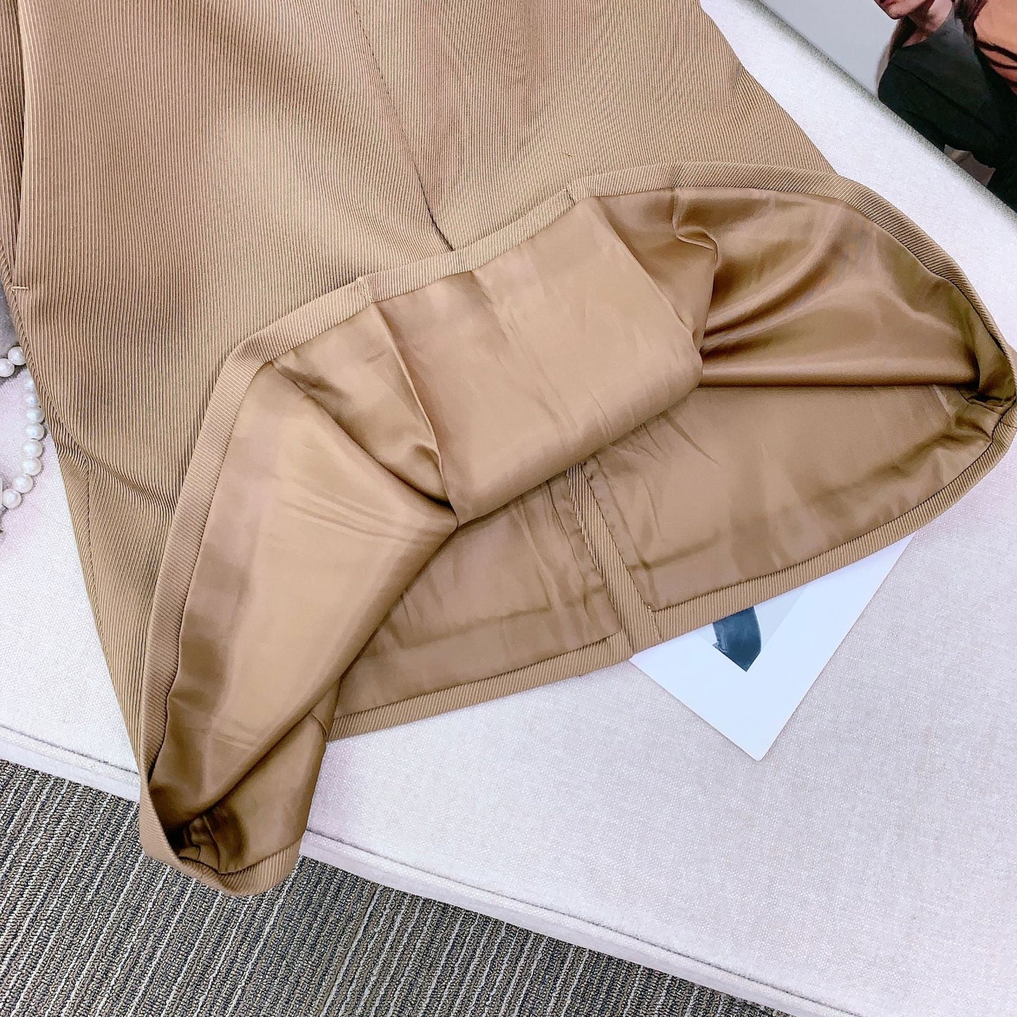 Wool Serge Twill Midi Skirt – High Waist A-Line Office Style