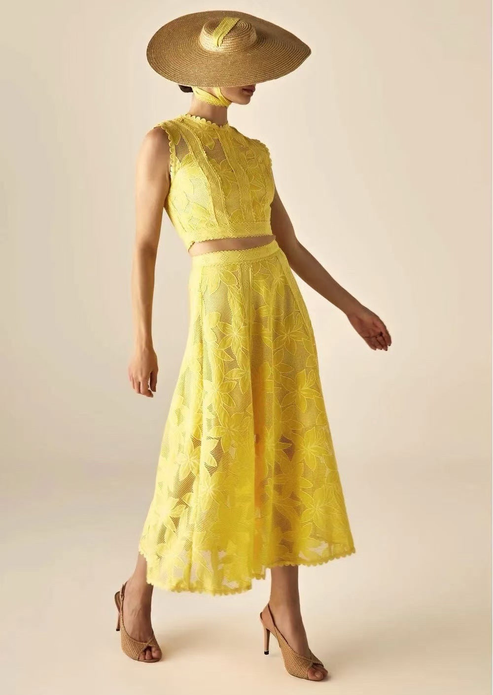 Embroidered Sleeveless Crop Top and Long Skirt Set