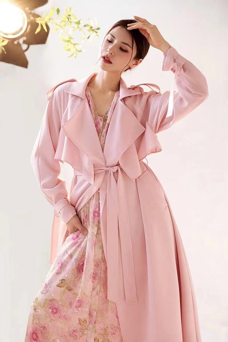 Pastel Blush Flowing Belted Trench Coat