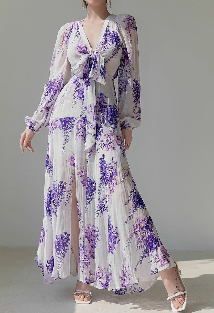 Mirella Embroidered Tulle Maxi Dress with Slit