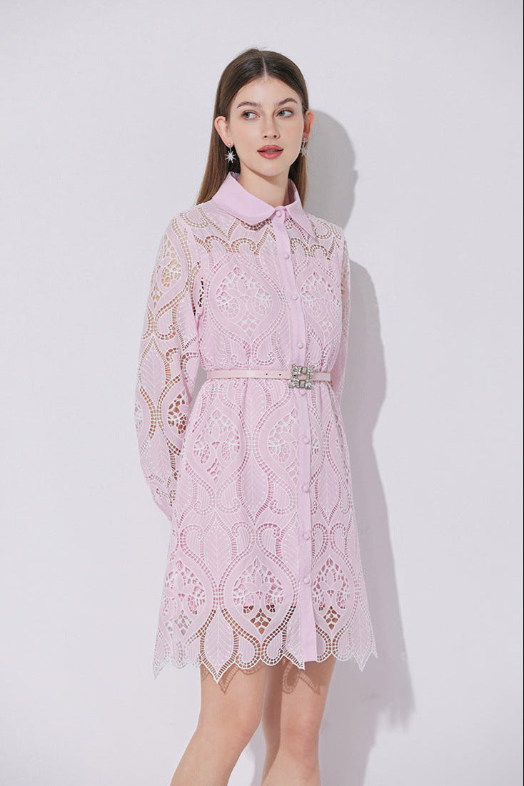 Modern Lace Polo Collar Dress