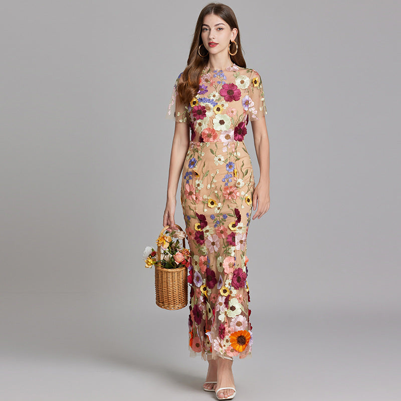 3D Floral Embroidered Lace Mermaid Dress