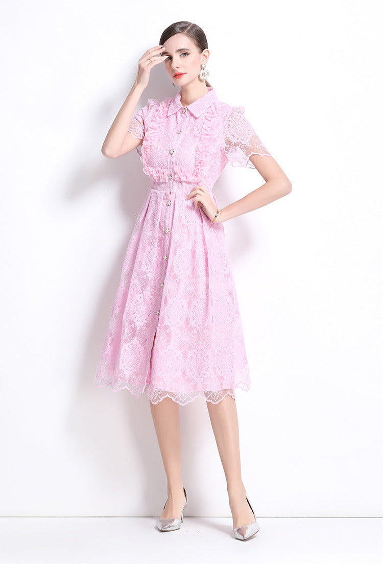 French Lace-Embroidered Midi Dress