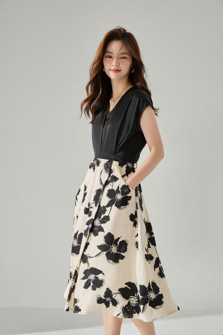 Layered Elegance Printed Midi Dress