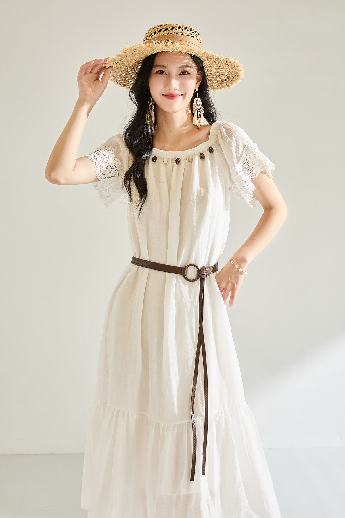 Stage Light One-Shoulder Belted Summer Dress