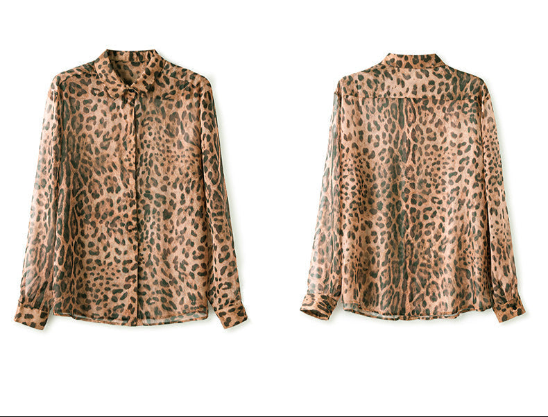 Leopard Print Sheer Mesh Shirt