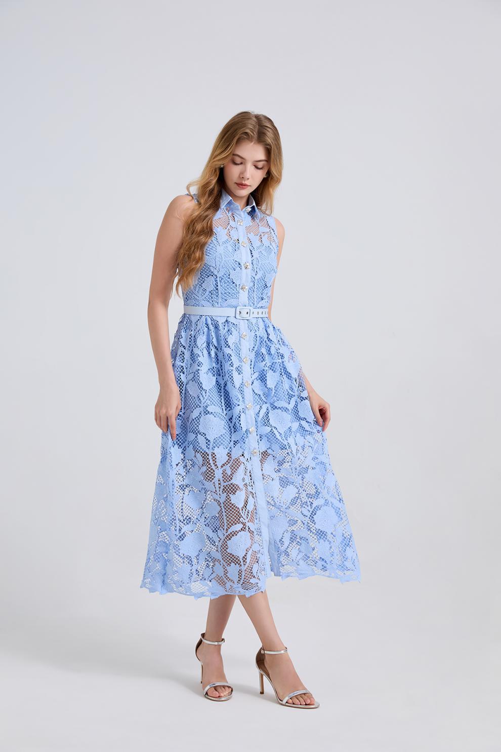 Shirt-Style Lace Midi Dress