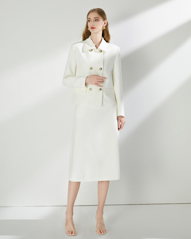 Urban Elegance Two-Piece Set – Blazer Jacket & A-Line Midi Skirt
