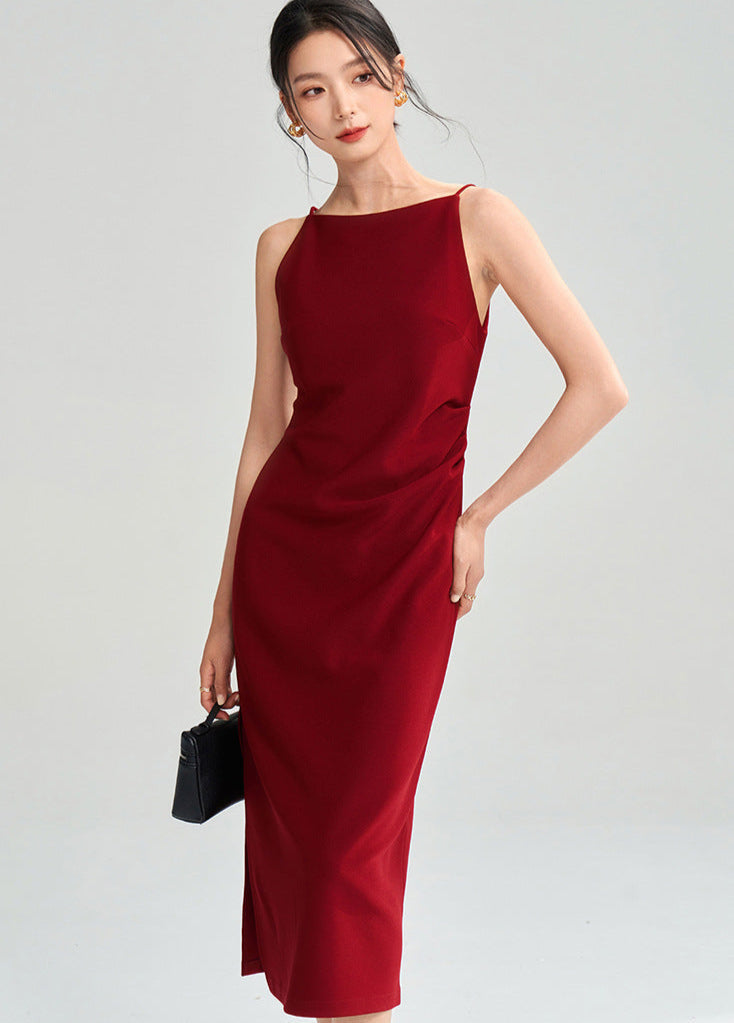 Sleek Red Fitted Midi Dress