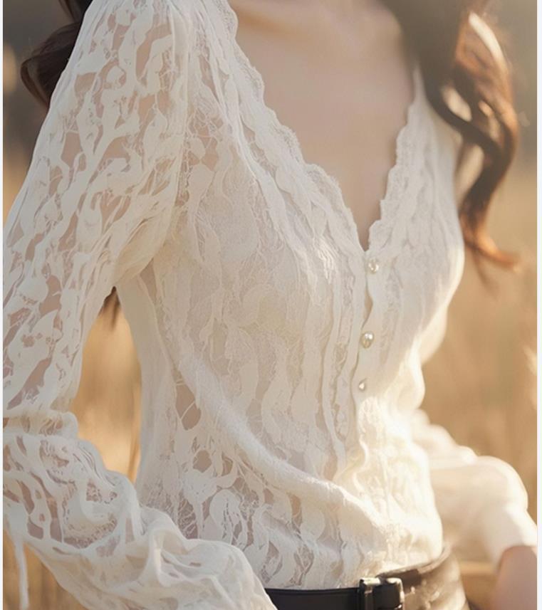 French Lace Detail White Spring Blouse