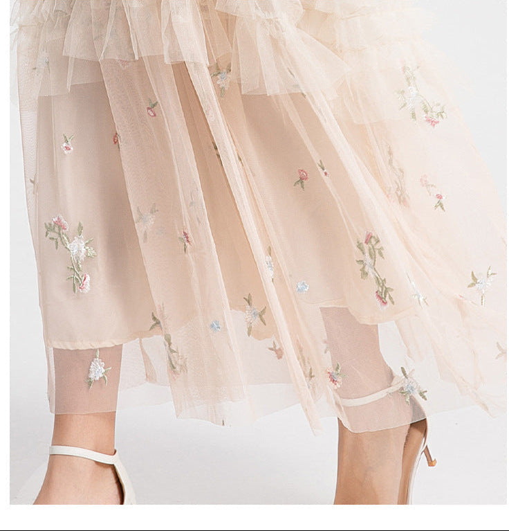 Long Tulle Dress with Ruffles