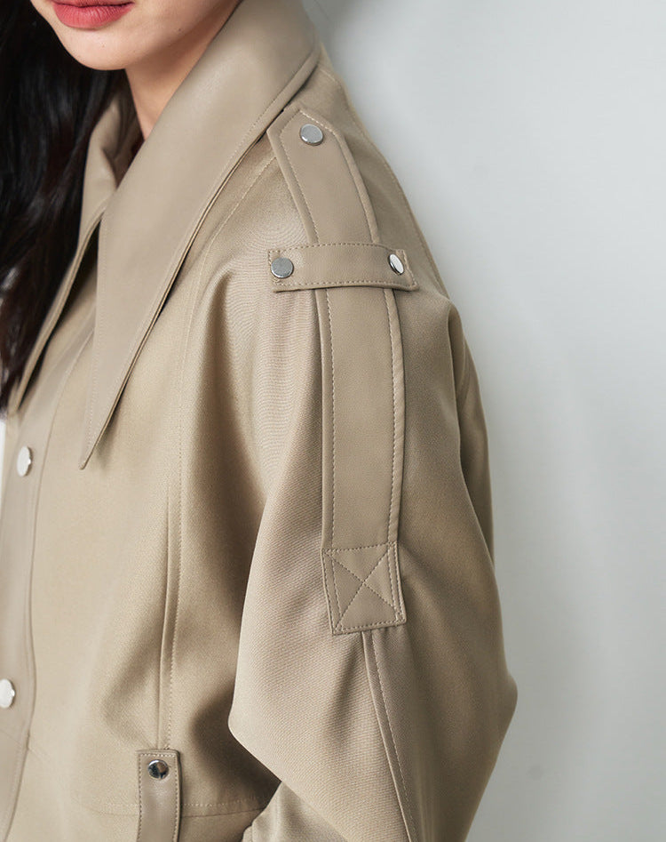 Western Style Oversized Cropped Faux Leather Jacket
