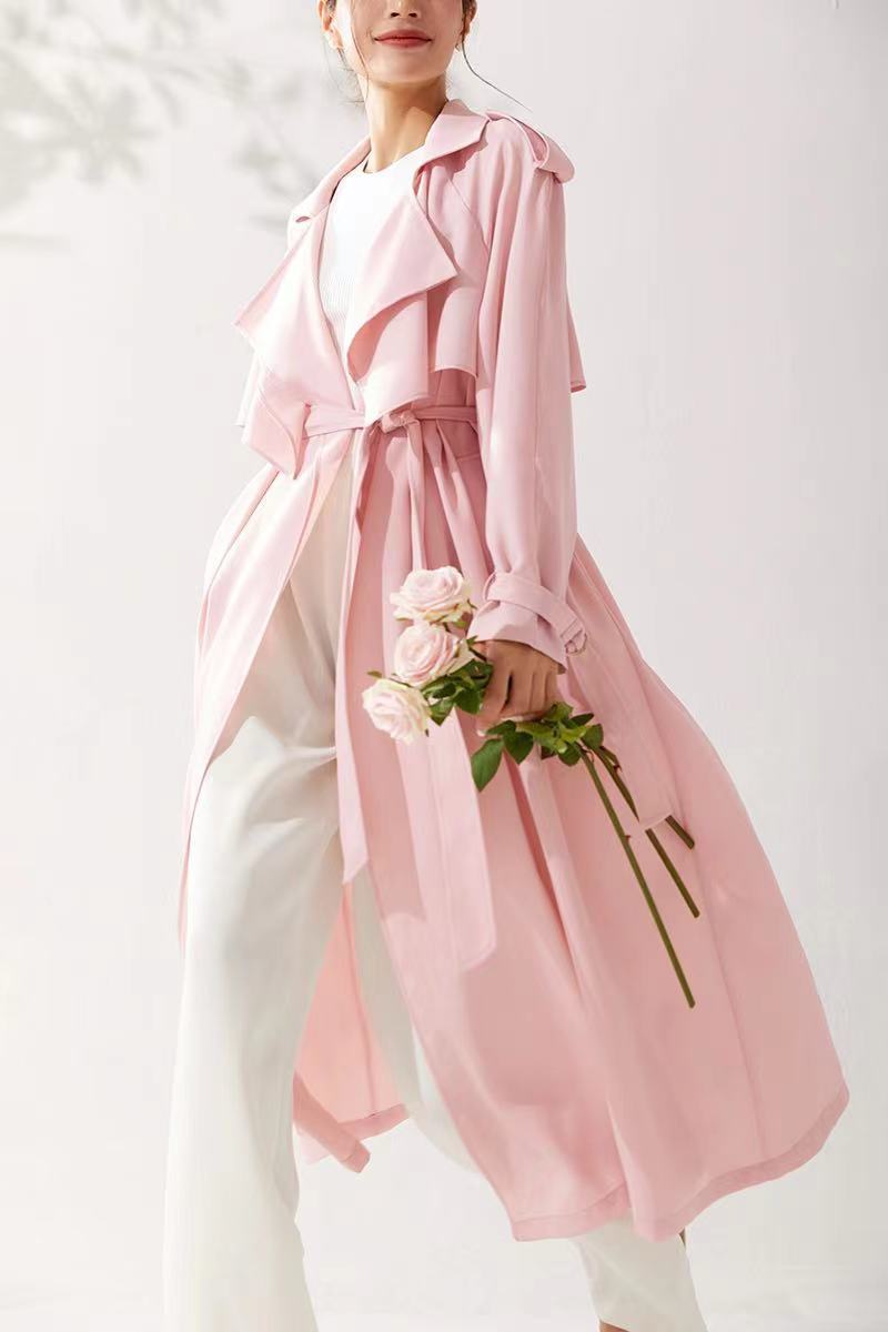 Pastel Blush Flowing Belted Trench Coat