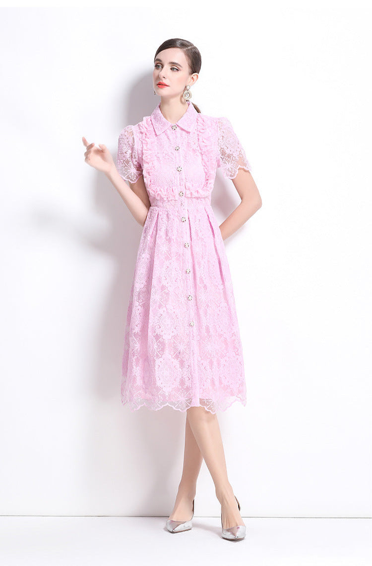 French Lace-Embroidered Midi Dress