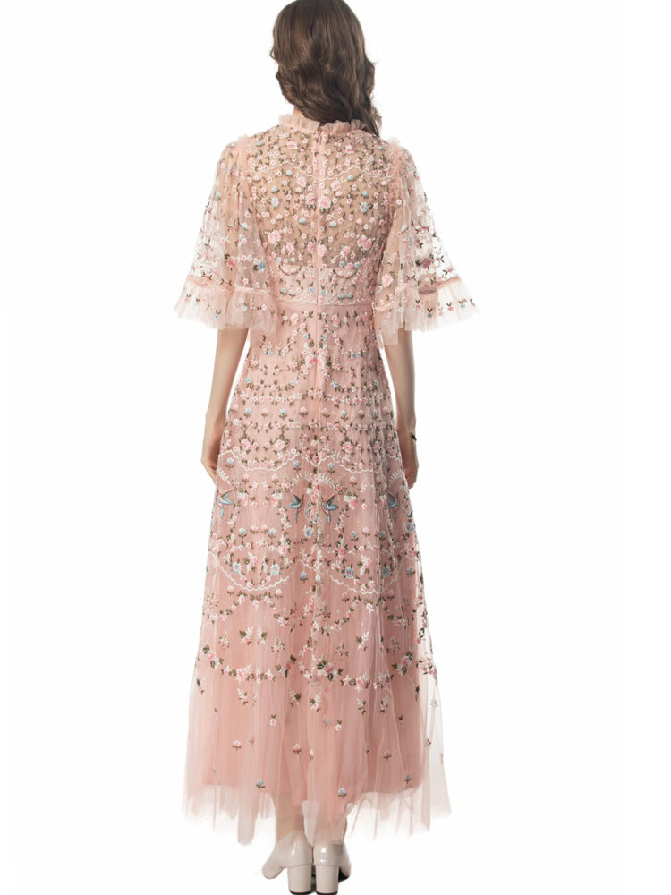 Belleza Princess-Cut Embroidered Maxi Evening Dress