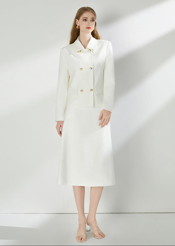 Urban Elegance Two-Piece Set – Blazer Jacket & A-Line Midi Skirt