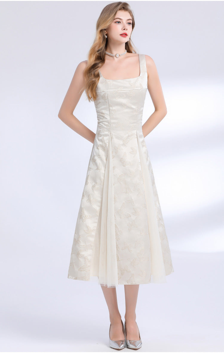 Jacquard Lace Detail Midi Dress