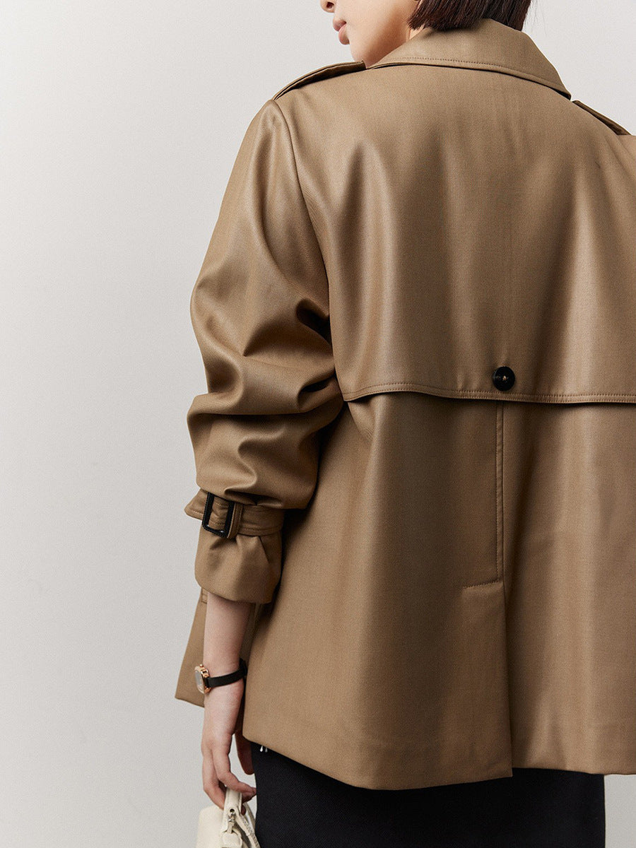 Double-Breasted Short Trench Coat – Timeless Urban Elegance