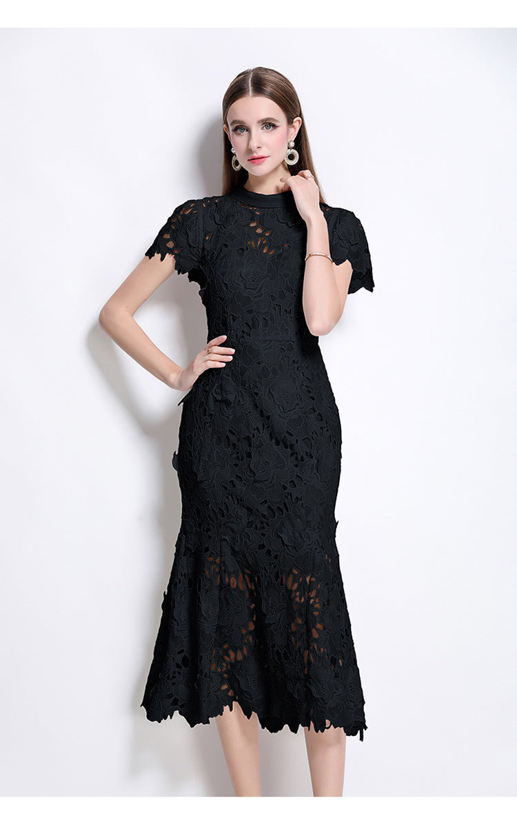 Lace High Neck Midi Dress