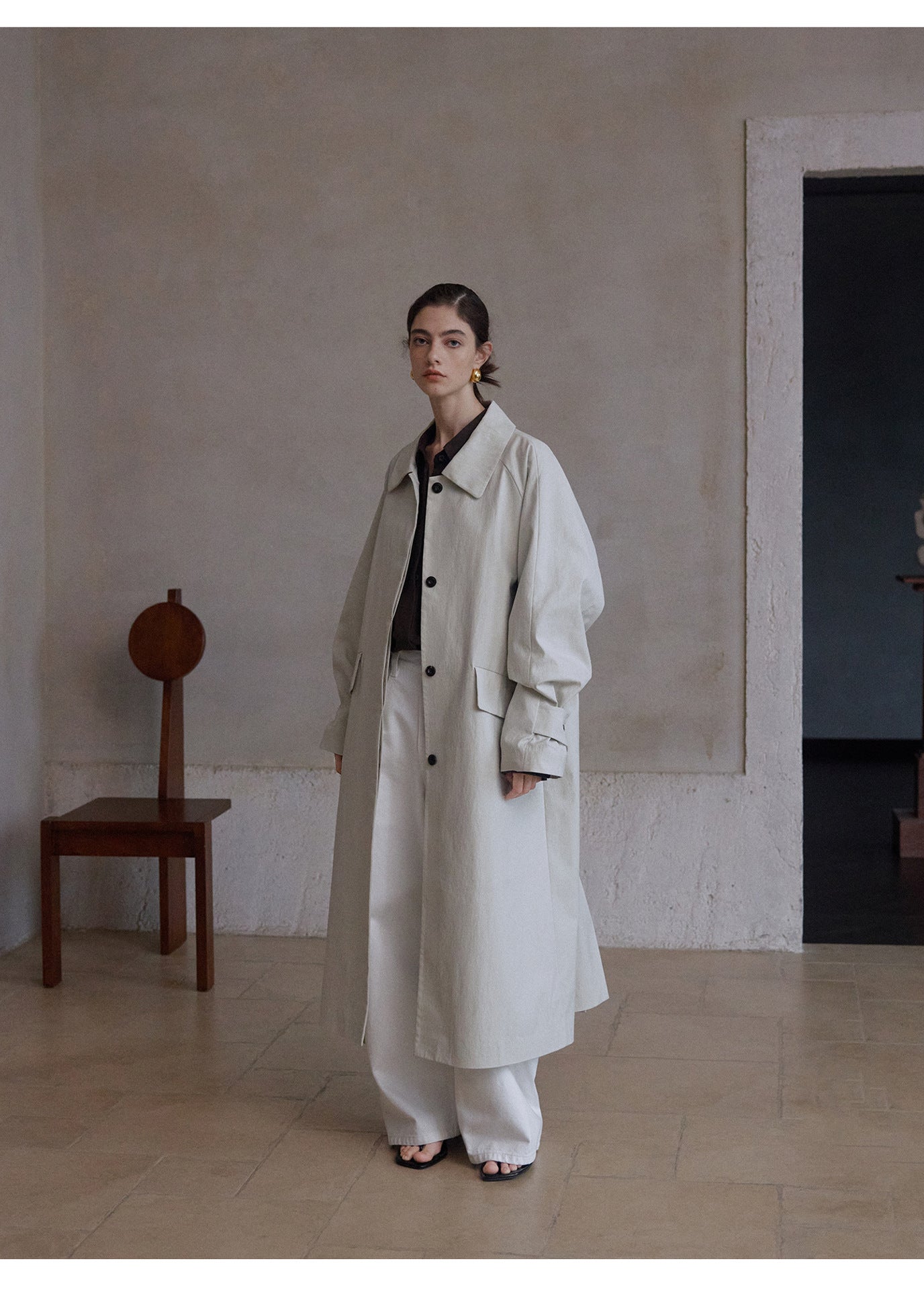 Minimalist Cotton-Blend Long Trench Coat
