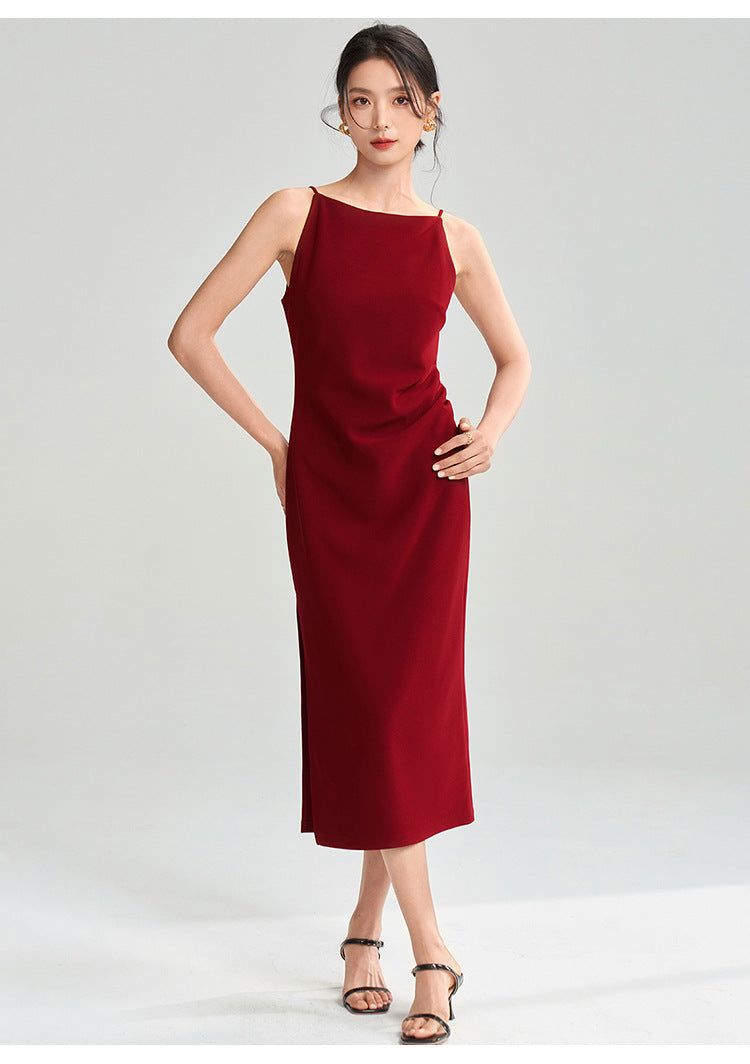 Sleek Red Fitted Midi Dress