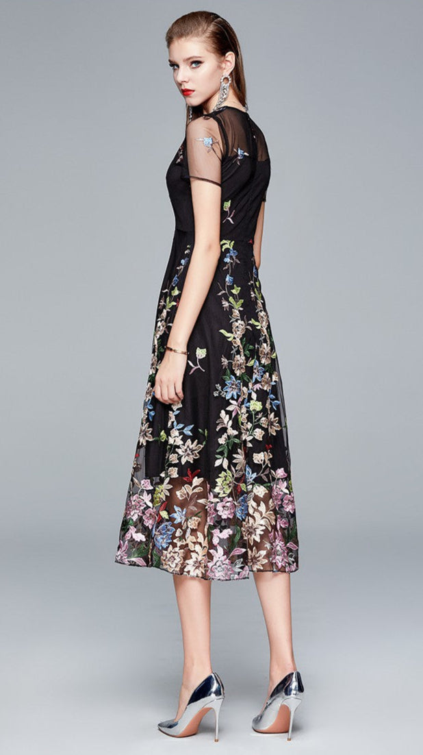 Elegant Summer Dress with Colorful Embroidery