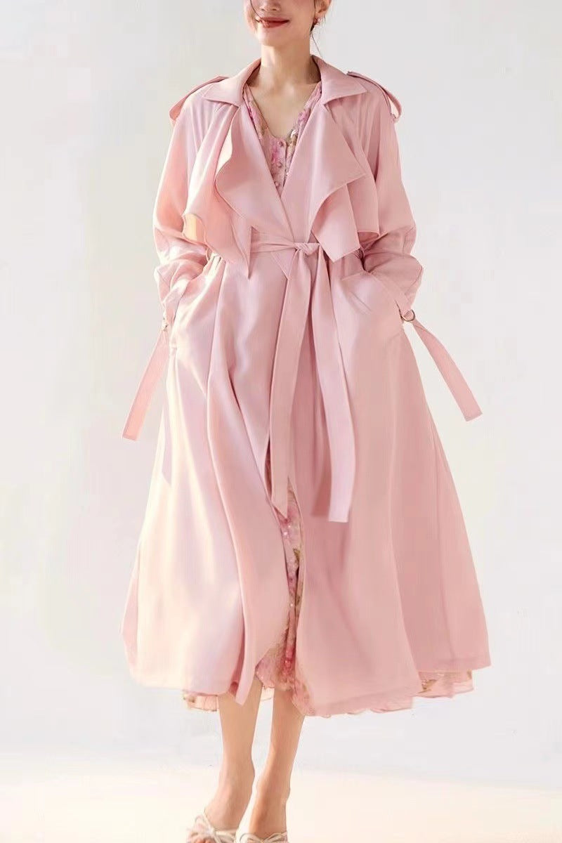 Pastel Blush Flowing Belted Trench Coat