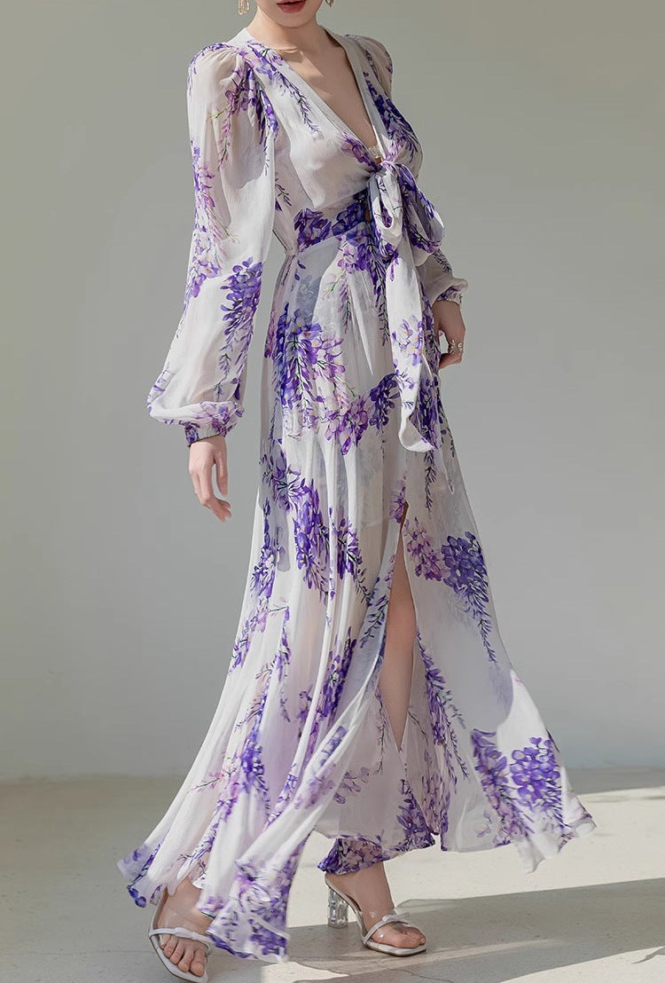 Mirella Embroidered Tulle Maxi Dress with Slit