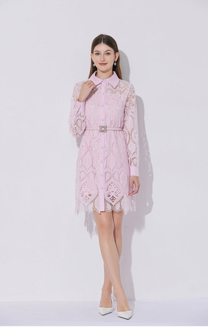 Modern Lace Polo Collar Dress