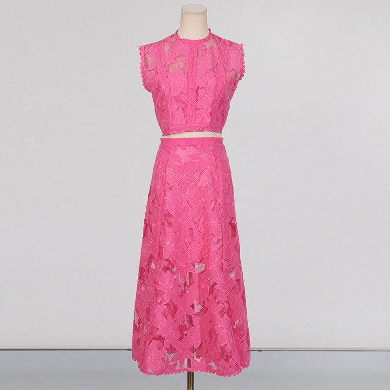 Embroidered Sleeveless Crop Top and Long Skirt Set