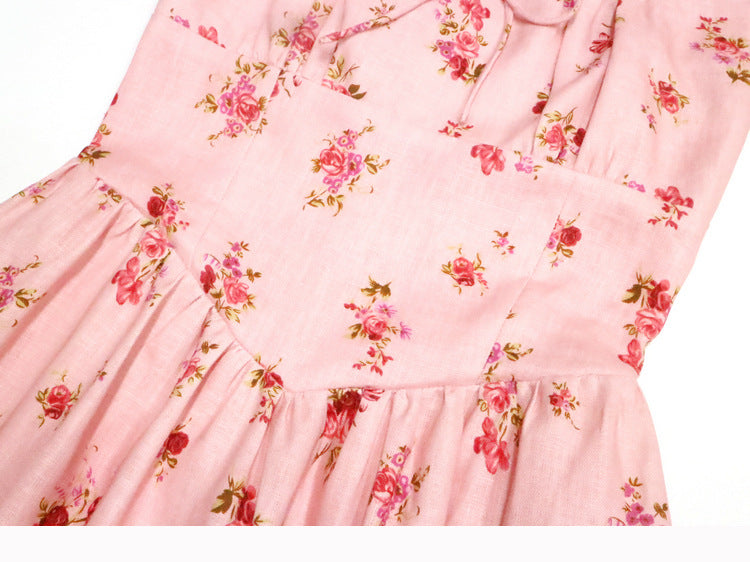 Pink Linen Summer Dress with Square Neckline – French Retro Vibes