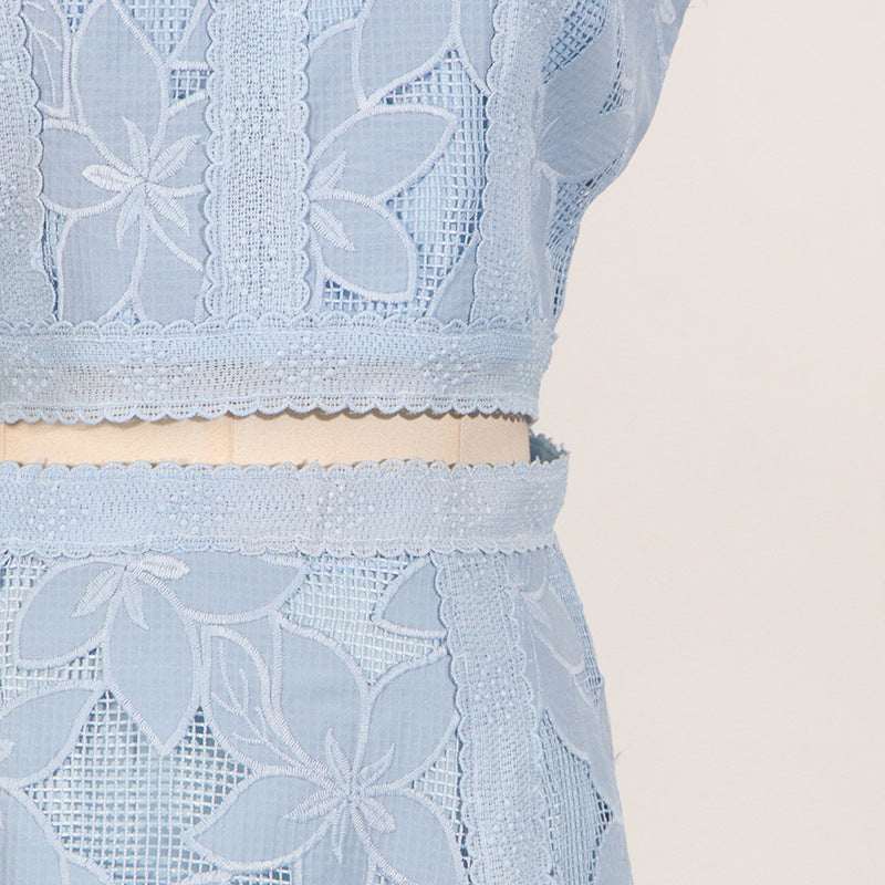 Embroidered Sleeveless Crop Top and Long Skirt Set