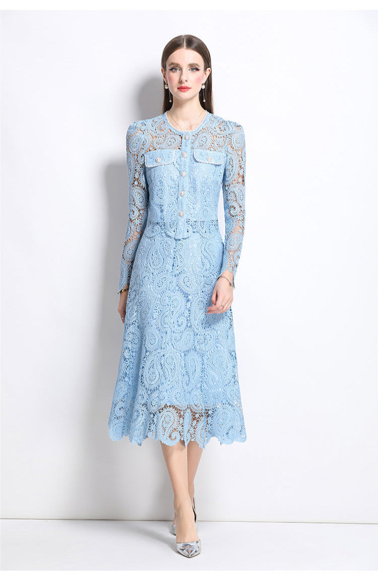 Retro Waterproof Lace Two-Piece Set