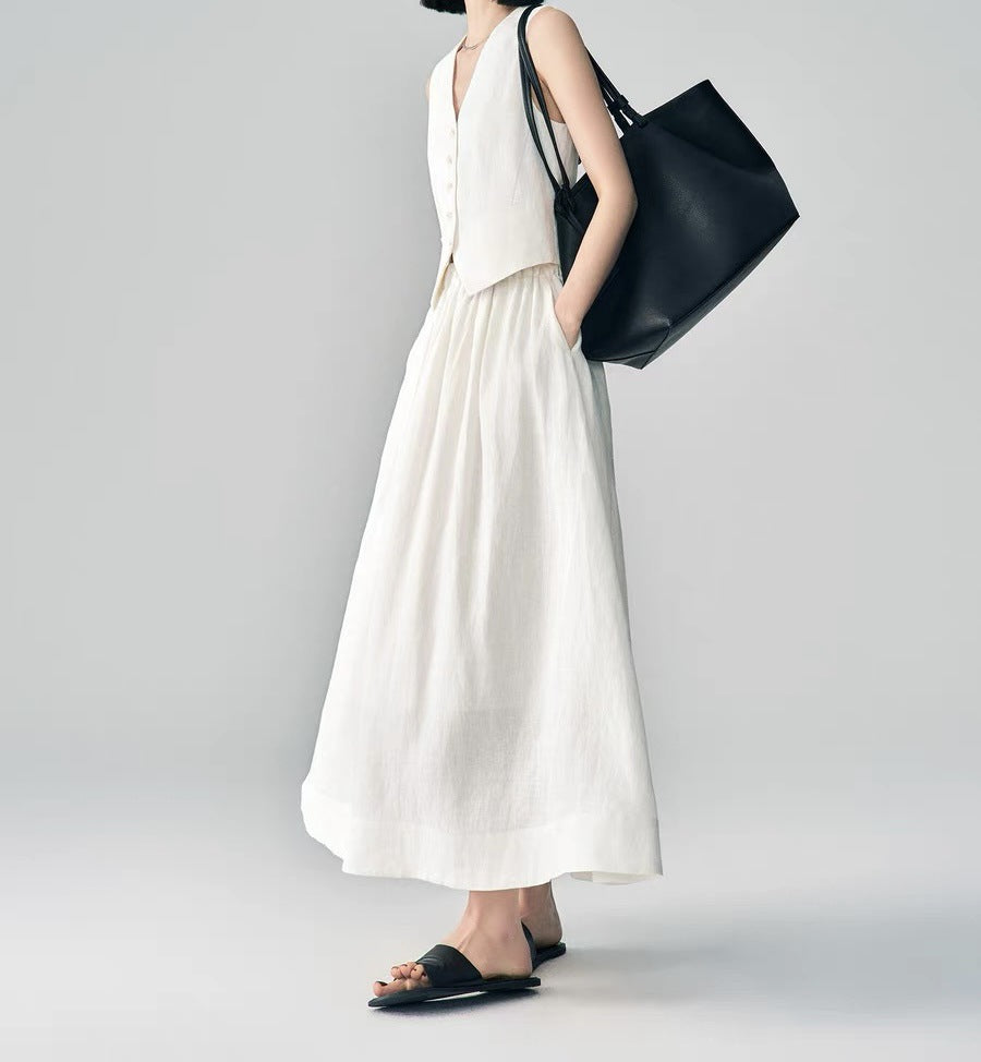 Linen Vest & Midi Skirt Set – Timeless Summer Elegance