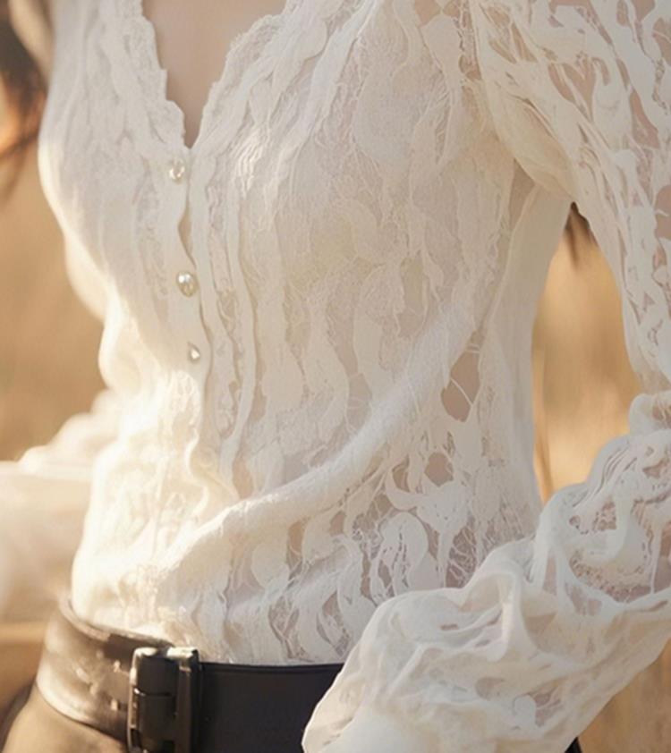 French Lace Detail White Spring Blouse