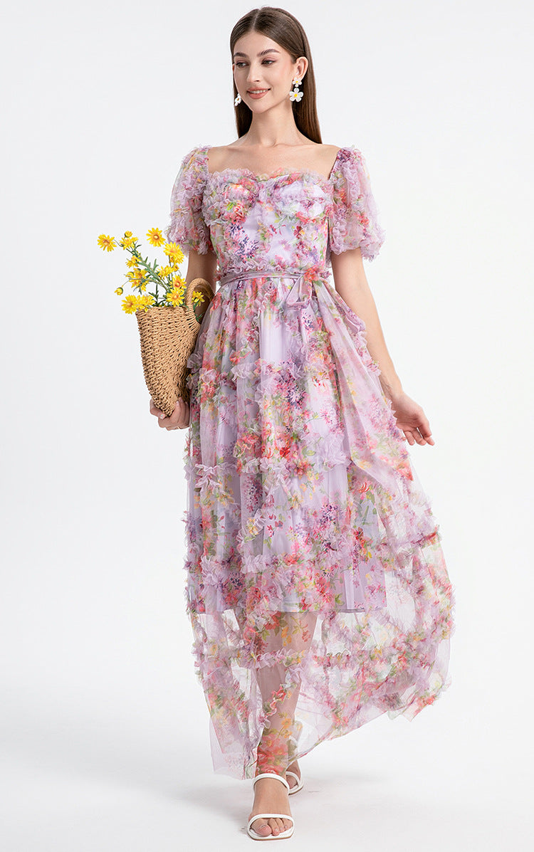 Square Neck Ruffle Sleeve Tulle Fairy Dress