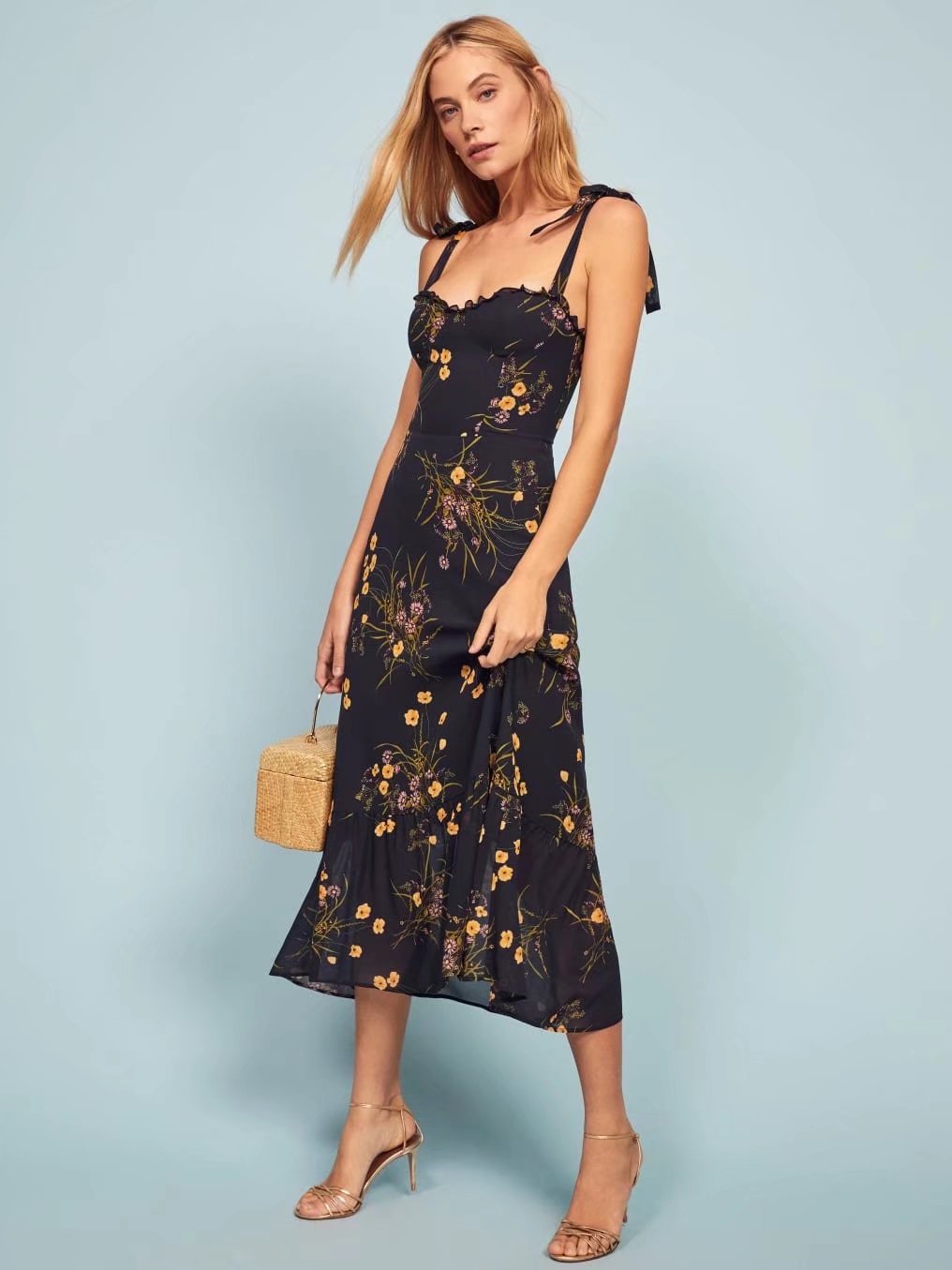 Retro Floral One-Shoulder Maxi Dress