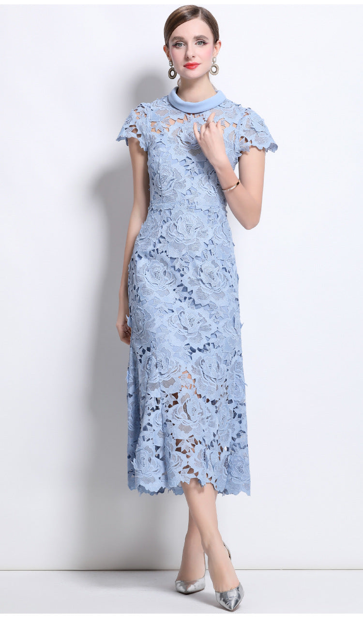 Lace High Neck Midi Dress
