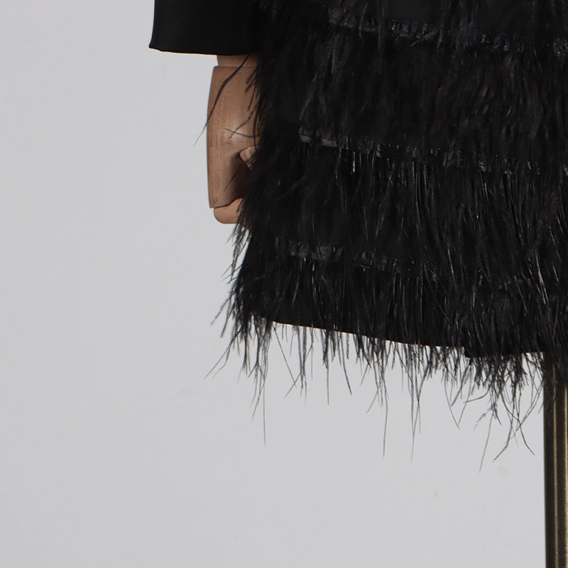 Elegant Sparkle Feather-Detail Mini Dress