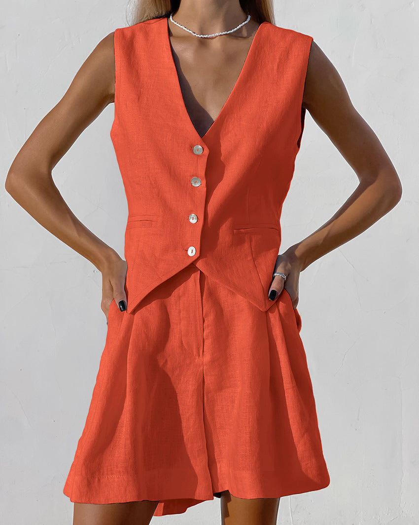 Summer Touch Linen Vest & Shorts Set